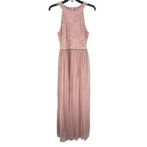 Womens Tulle Long Gown Dress Sleeveless S Embellished Halter Coral Prom Formal